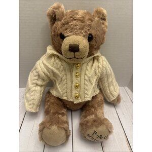 2017 FAO Schwarz Beige Teddy Bear Knit Sweater Stuffed Animal 12” Sitting EUC